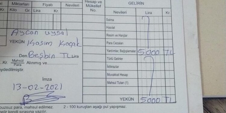NURİYE KOÇAK anısına çocukları Aycan Uysal-Kasım Koçak köyümüz muhtarlığına 5000 tl bağışta bulunmuşlardır.